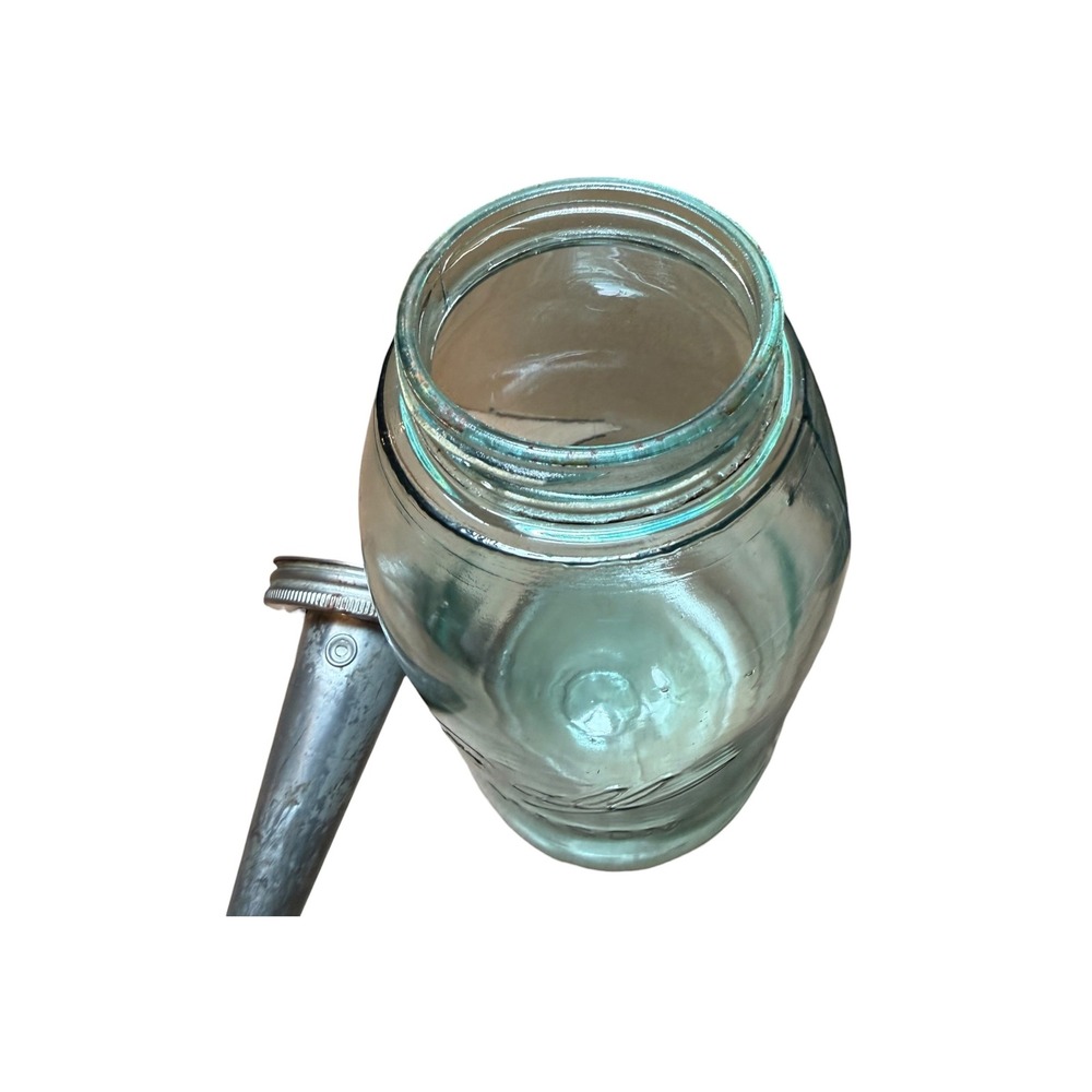 Ball Mason Jar Oil Dispenser Vintage Blue Glass Metal Spout Good Primitive Decor - Picture 5 of 9